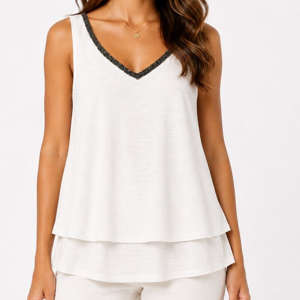 Lila Rose Layered Embellished V-Neck Tank Blouse